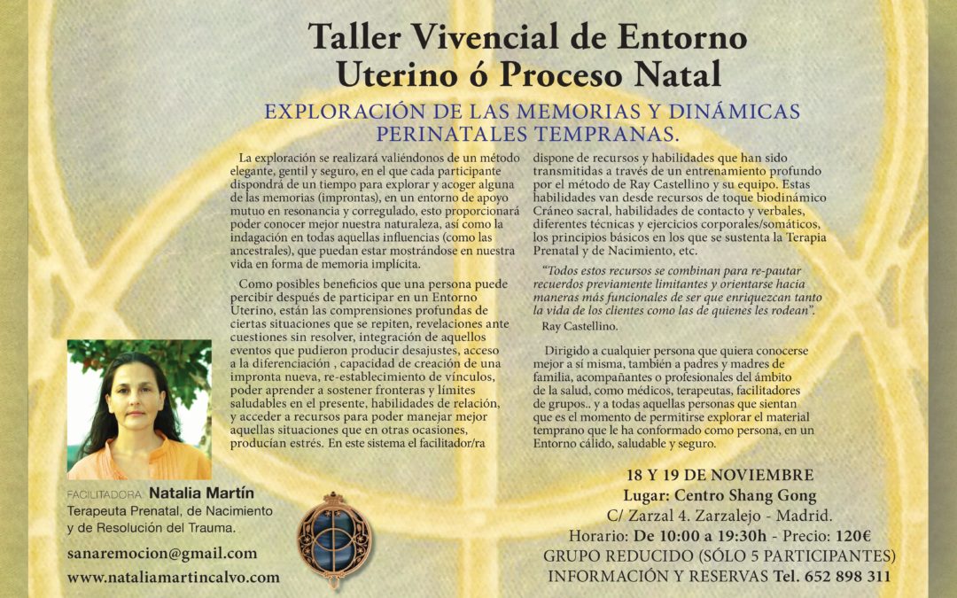 Taller vivencial de entorno uterino o proceso natal 18 y 19 de noviembre